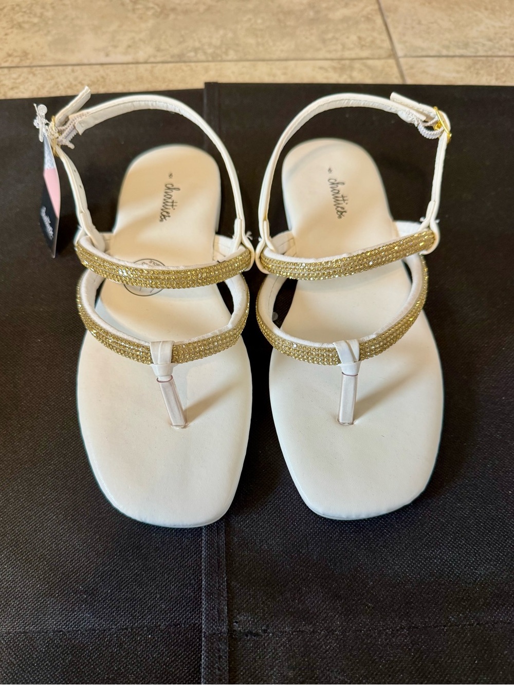 NWT Sandals White w/Gold Beaded Straps Women Size 6